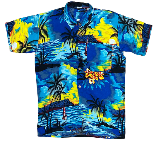 V-01 Small Hawaiian Turquoise Palm Tree Shirt