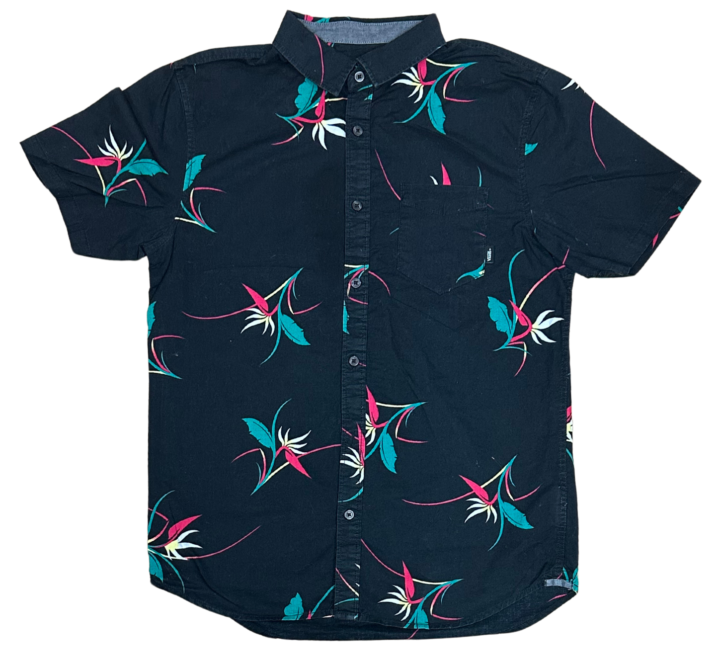V-01 Small Vans Hawaiian Black Floral Shirt
