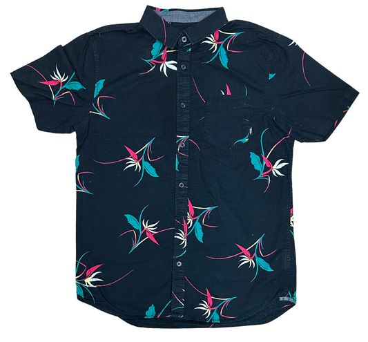 V-01 Small Vans Hawaiian Black Floral Shirt