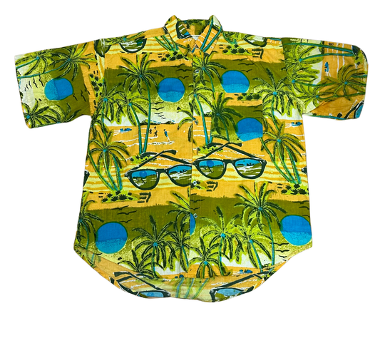 V-04 X Large HawaiianYellow Green Beach Shirt