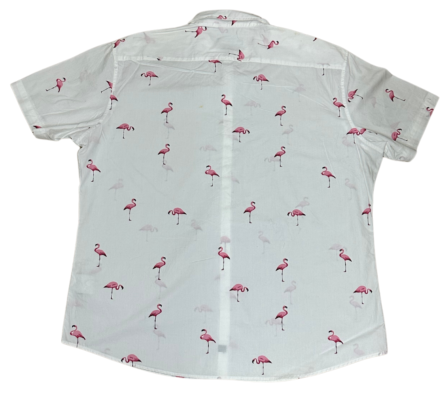 V-03 Large Hawaiian White Flamingo Shirt