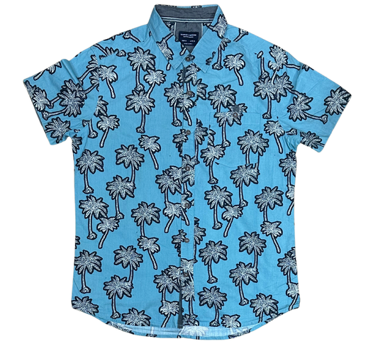 V-01 Small Hawaiian Light Blue Palm Tree Shirt