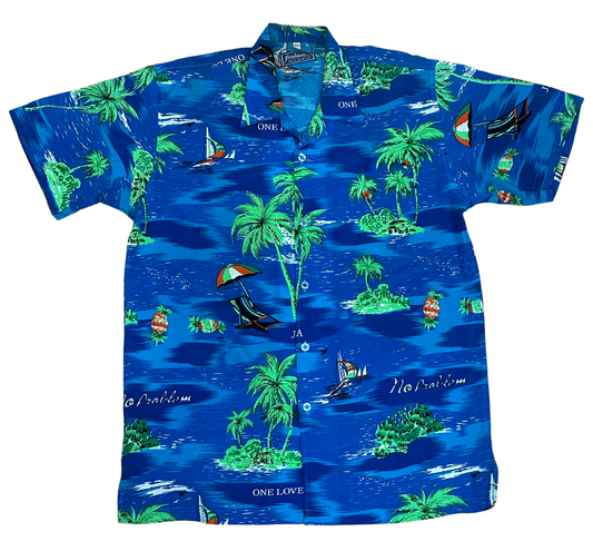 V-03 Large Hawaiian Blue Palms Shirt