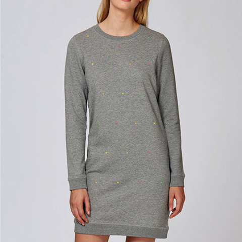 Polka Fluoro Heather Gray Crew Neck Dress