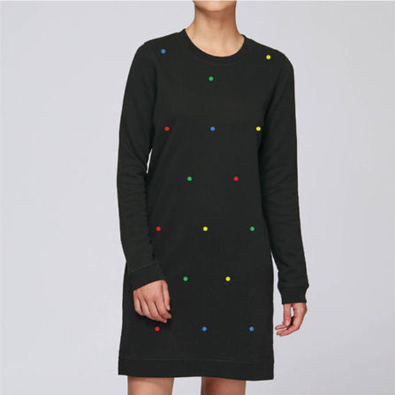 Polka Black Crew Neck Dress